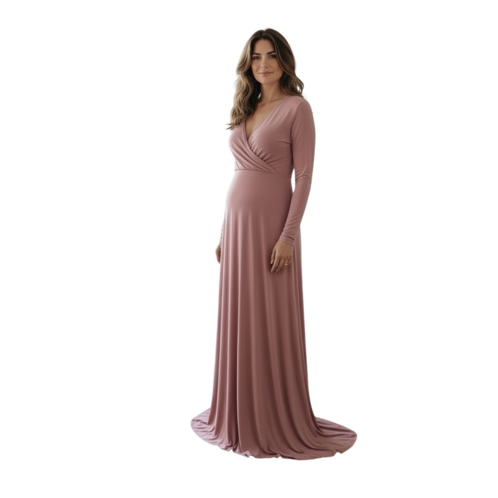 NWT Ecavus Maternity Maxi Dress Dusty Rose Off Shoulder Wrap Photoshoot Gown M
